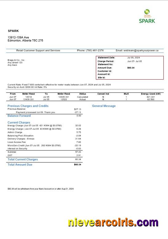 Canada Alberta Spark business utility bill